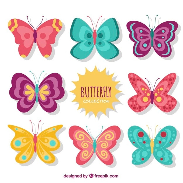 Cute vintage butterflies designs set