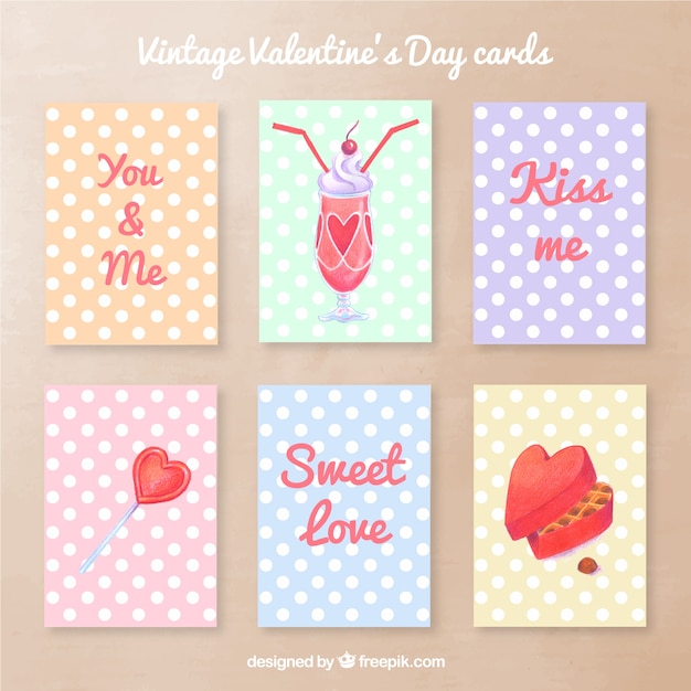 Download Cute vintage valentines day cards | Free Vector