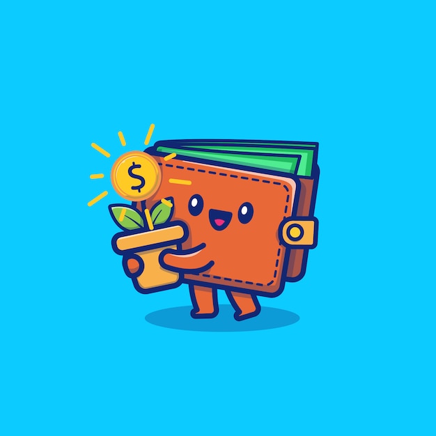 Download Cute wallet money cartoon vector icon illustration ...