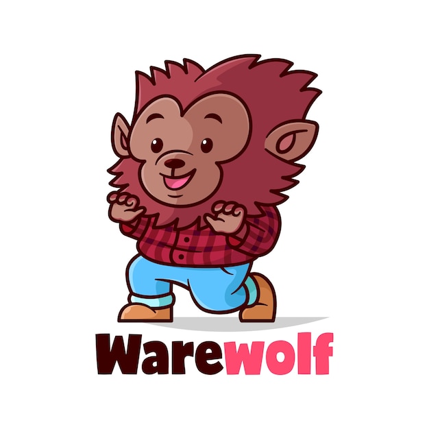 Premium Vector Cute Warewolf Wearing Red Flannel Shirt And Blue Jeans