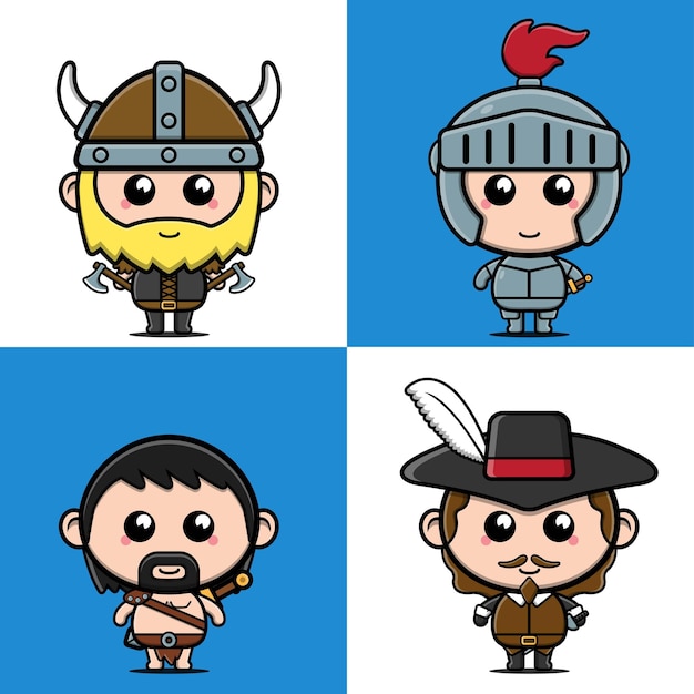 Premium Vector | Cute warrior character set