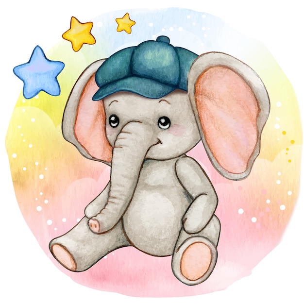 Premium Vector | Cute watercolor baby boy elephant sitting ...