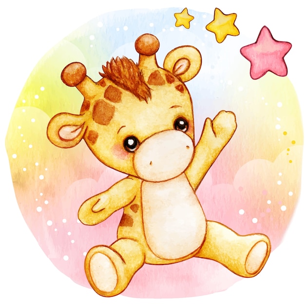 Premium Vector | Cute watercolor baby giraffe sitting on ...