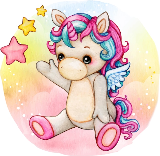 Download Premium Vector | Cute watercolor baby unicorn sitting in a rainbow background