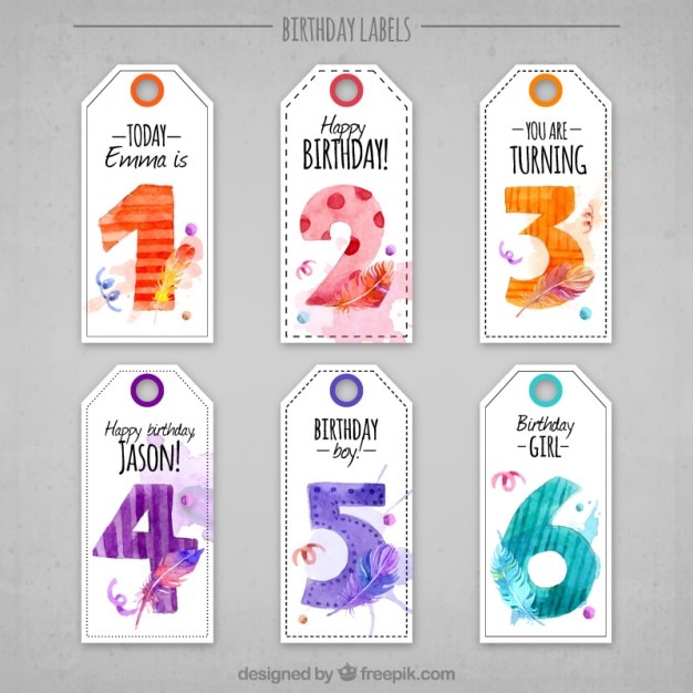 Download Cute watercolor birthday tags | Free Vector