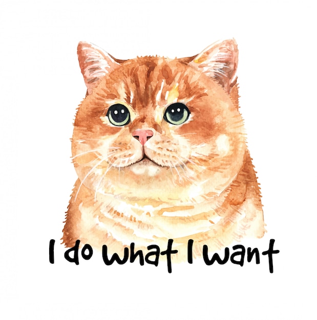 プレミアムベクター かわいい水彩画猫イラスト Tシャツプリント