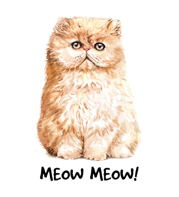 かわいい水彩画猫イラスト Tシャツプリント プレミアムベクター