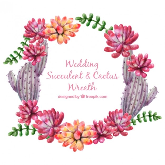 Download Cute watercolor floral wreath and cactus for wedding | Free Vector