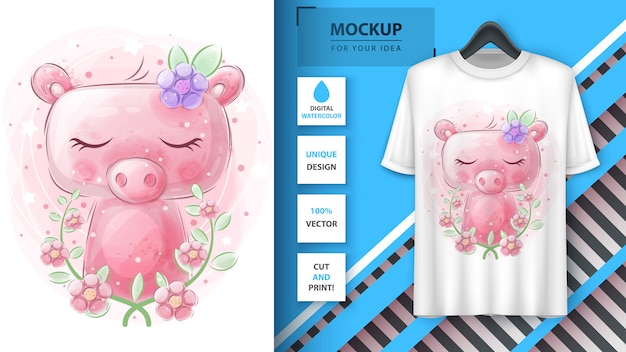 Download Premium Vector | Cute watercolor pig poster and merchandising