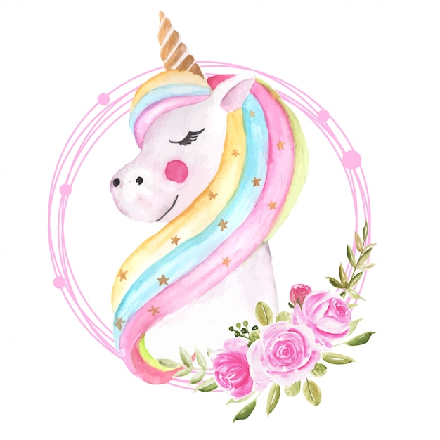 Download Premium Vector | Cute watercolor unicorn with floral wreath