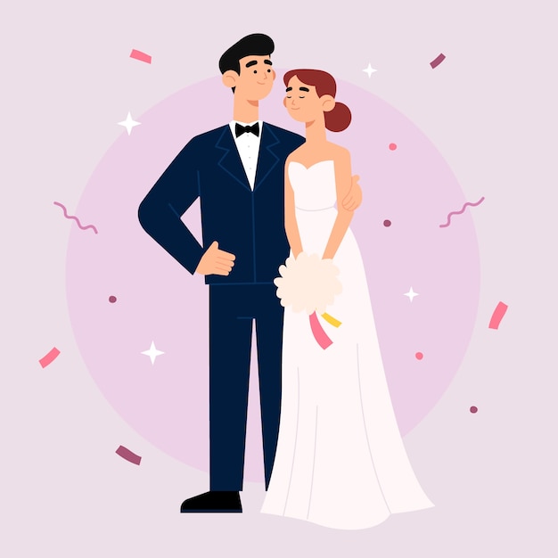 Download Cute wedding couple getting married | Free Vector