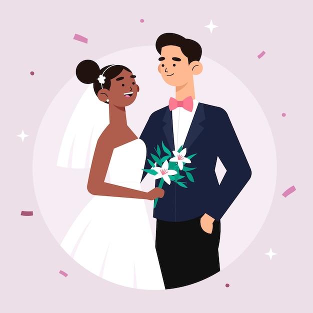 Cute wedding couple getting married Vector | Free Download