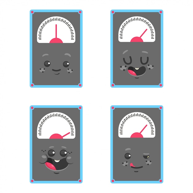 かわいい体重計漫画のキャラクターセットは 白い背景で隔離 プレミアムベクター