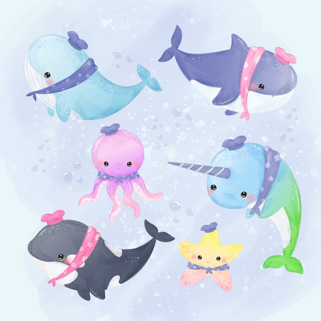 人気ダウンロード 簡単 海の生き物 イラスト かわいい