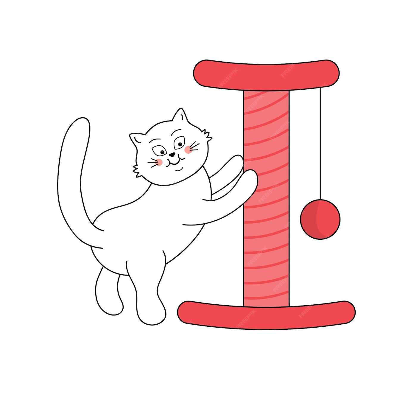 Premium Vector Cute white cat scratching a scratching post vector