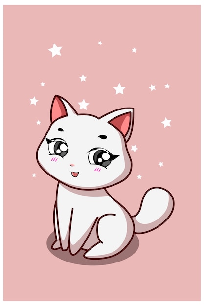 Premium Vector A Cute White Cat With Pink Background