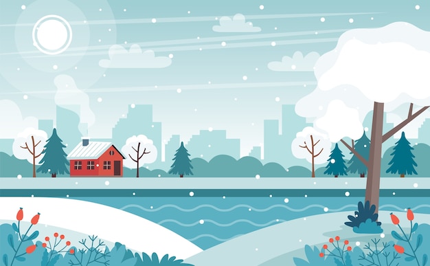 かわいい冬の風景イラスト プレミアムベクター