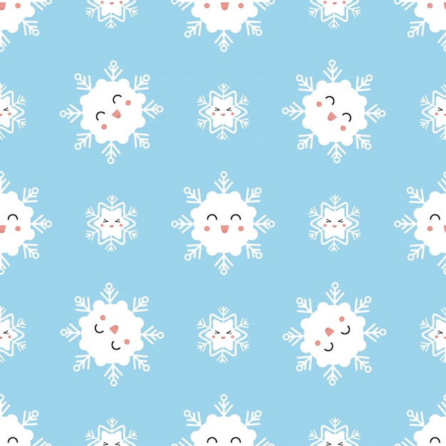 かわいい雪の結晶かわいい冬シームレスパターン プレミアムベクター
