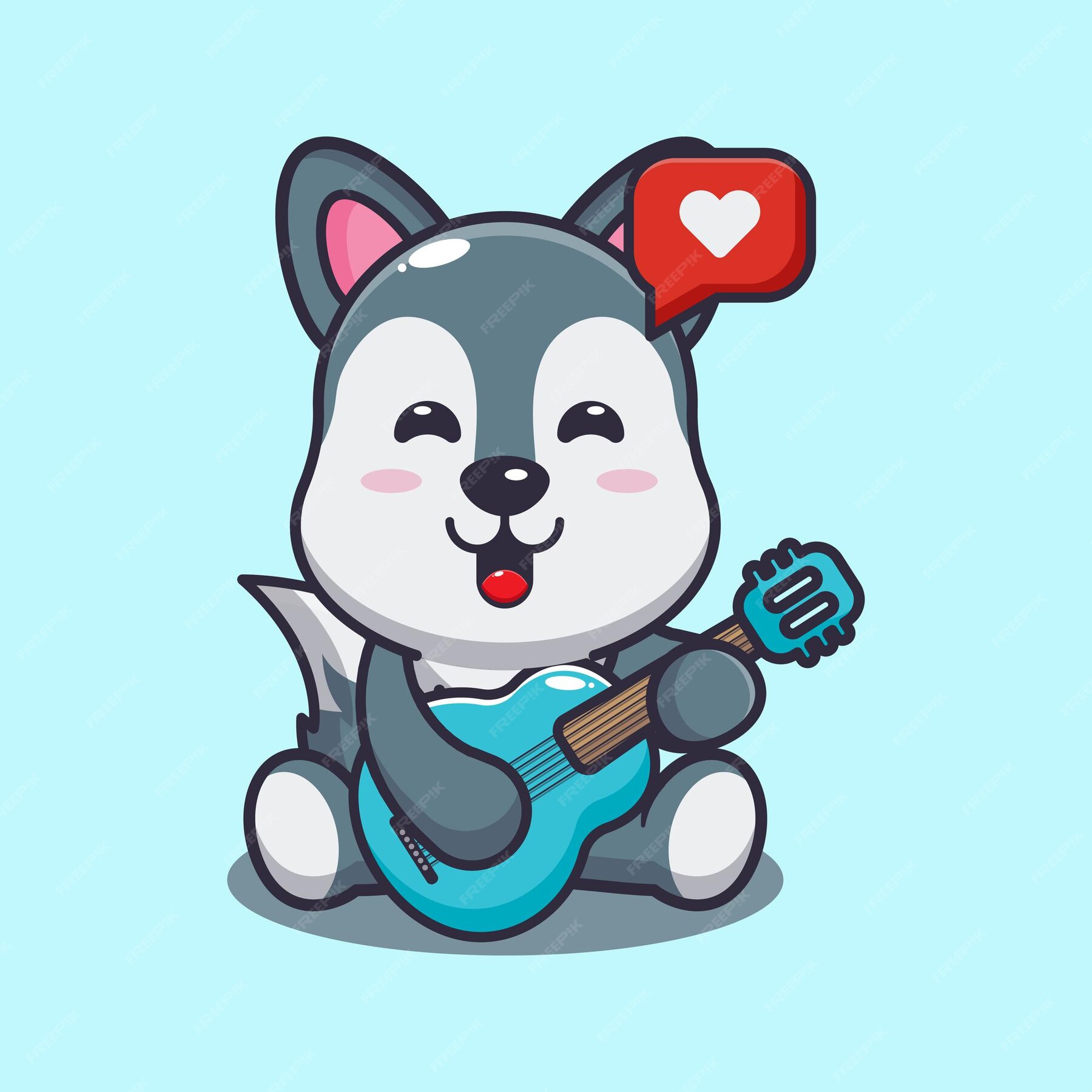 Premium Vector | Cute wolf playing guitar cartoon vector illustration
