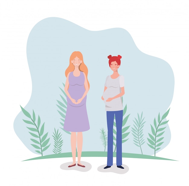 Cute women pregnancy in the landscape Free Vector