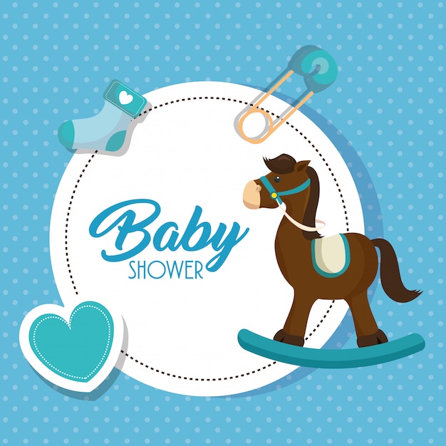 Download Cute wooden horse baby shower card | Free Vector
