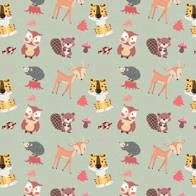 Premium Vector | Cute Woodland Animals Character Autumn Season Seamless