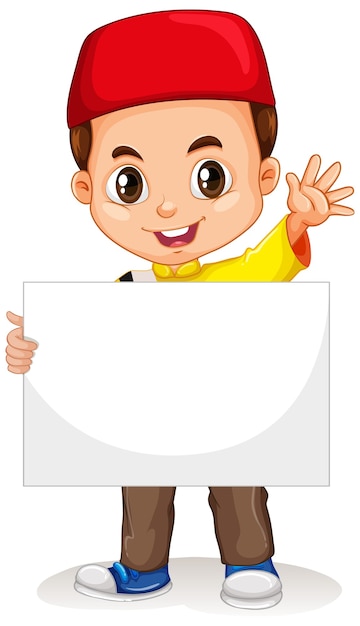 Free Vector | Cute young boy cartoon character holding blank banner