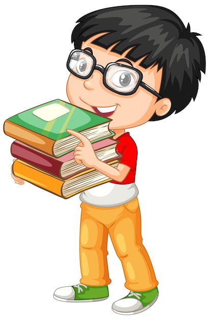 Free Vector | Cute young boy cartoon character holding books