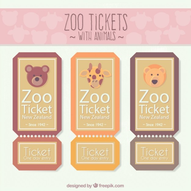 Cute Zoo Tickets Set With Animals Vector Free Download