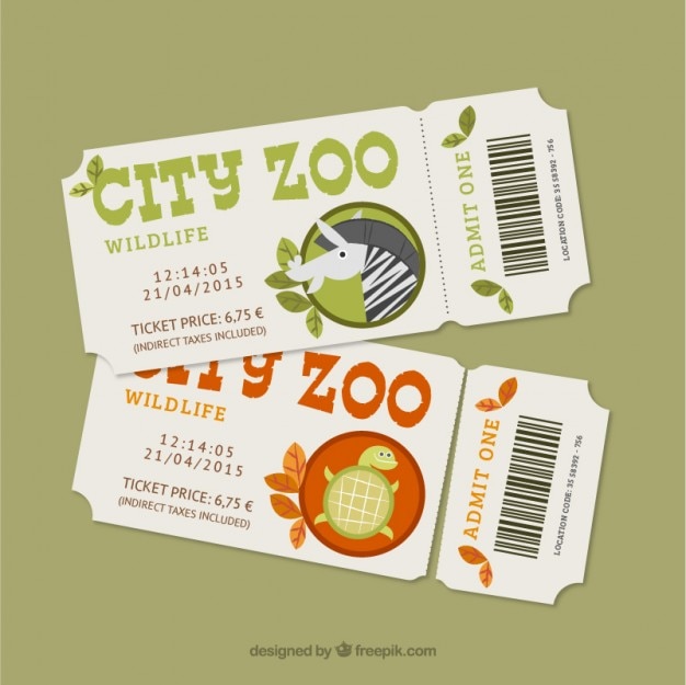 Cute zoo tickets with a zebra and a turtle Vector Free Download