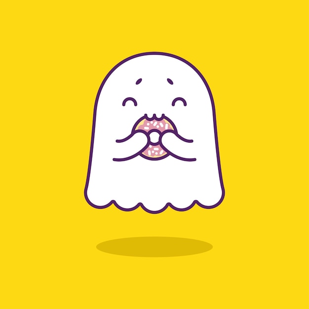 Premium Vector | Cutie friendly ghost eating a pink donut isolated on ...