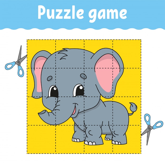 Download Premium Vector | Cutting puzzle with cartoon elephant