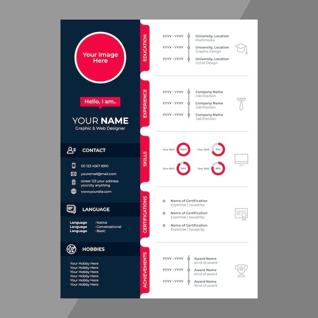 Cv / resume design with line icons Premium Vector