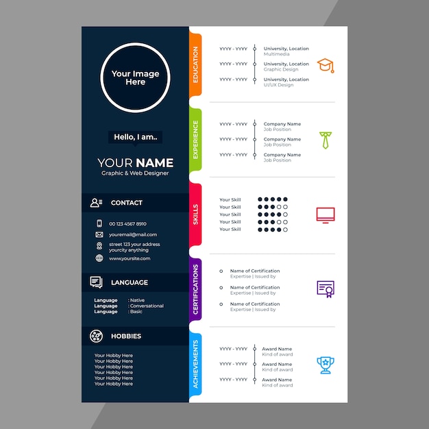 cv    resume design with line icons vector