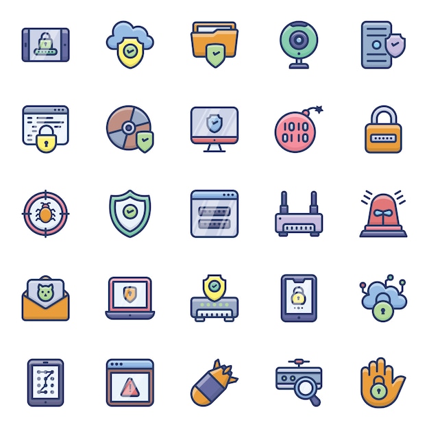 Cyber hacking icons pack Premium Vector