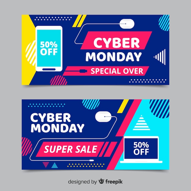 Free Vector | Cyber monday banners in flat design