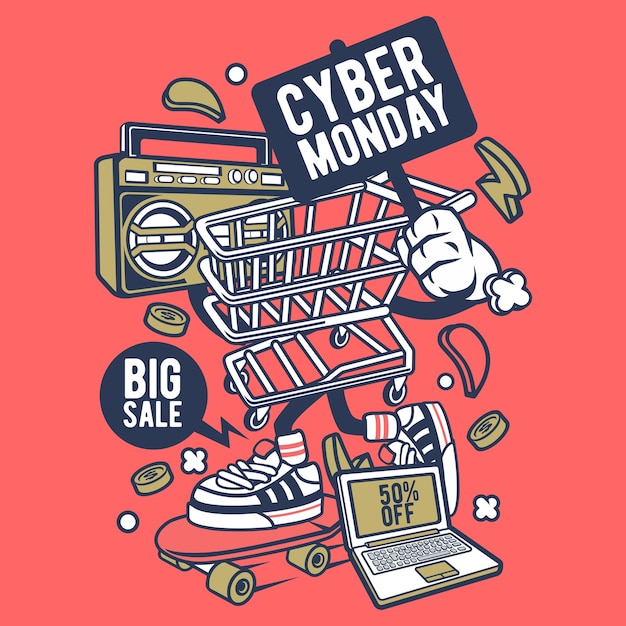 Premium Vector | Cyber monday cartoon