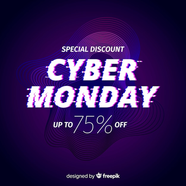 Cyber monday concept with glitch effect Free Vector
