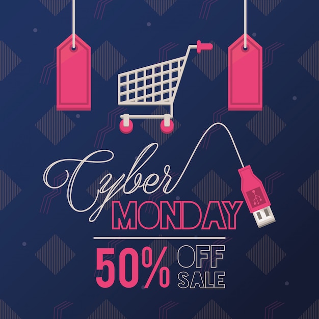 Cyber monday day poster with shopping cart Vector | Premium Download