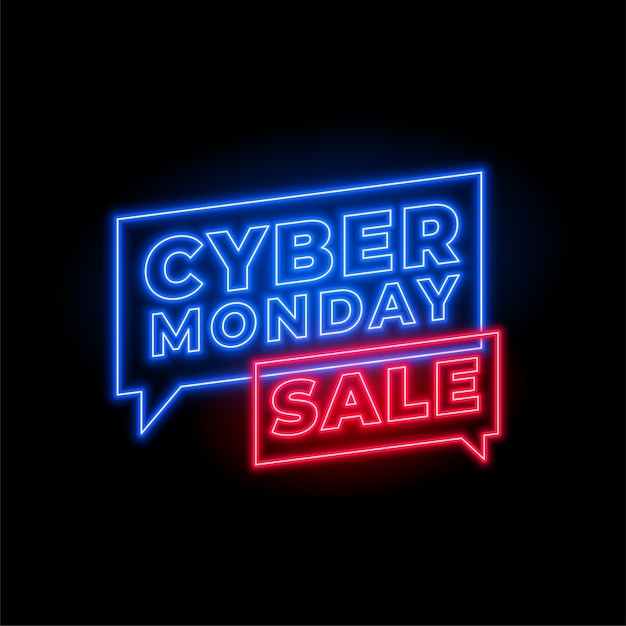 Cyber monday sale in neon style banner design Free Vector