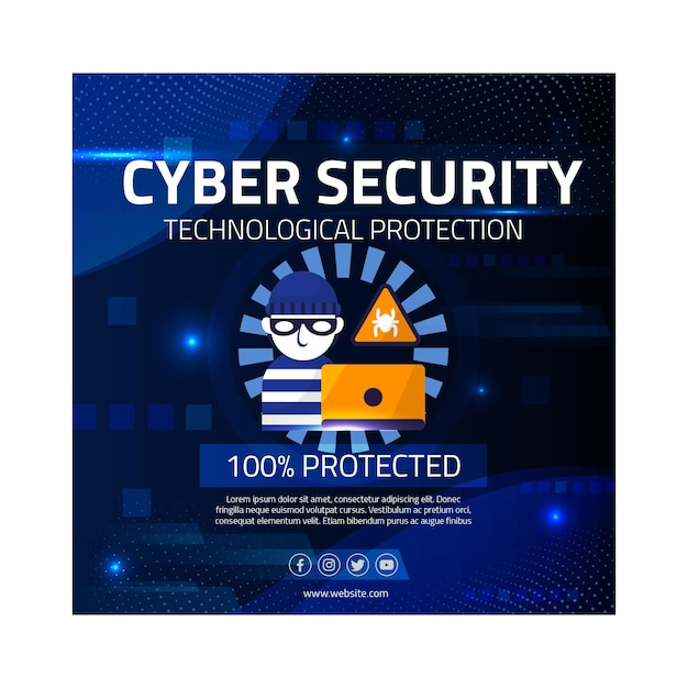 Free Vector | Cyber security square flyer