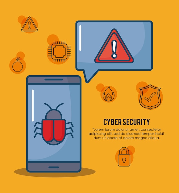 Premium Vector | Cyber security with smartphone and virus bug icon over ...