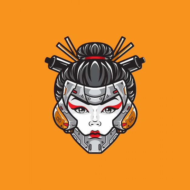 Premium Vector Cyberpunk Geisha Head Shot Logo Vector Template