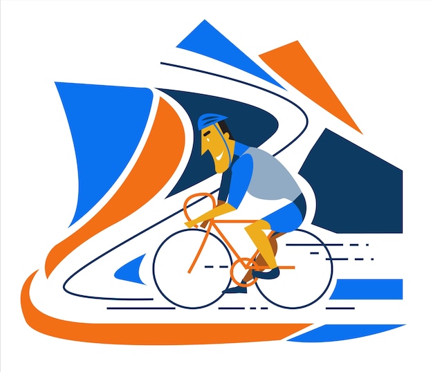 Premium Vector | Cyclist riding a bike on road. flat character design