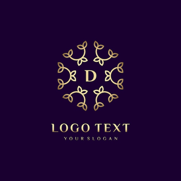 あなたのブランドの花の装飾で贅沢なロゴコンセプトデザインレター D
