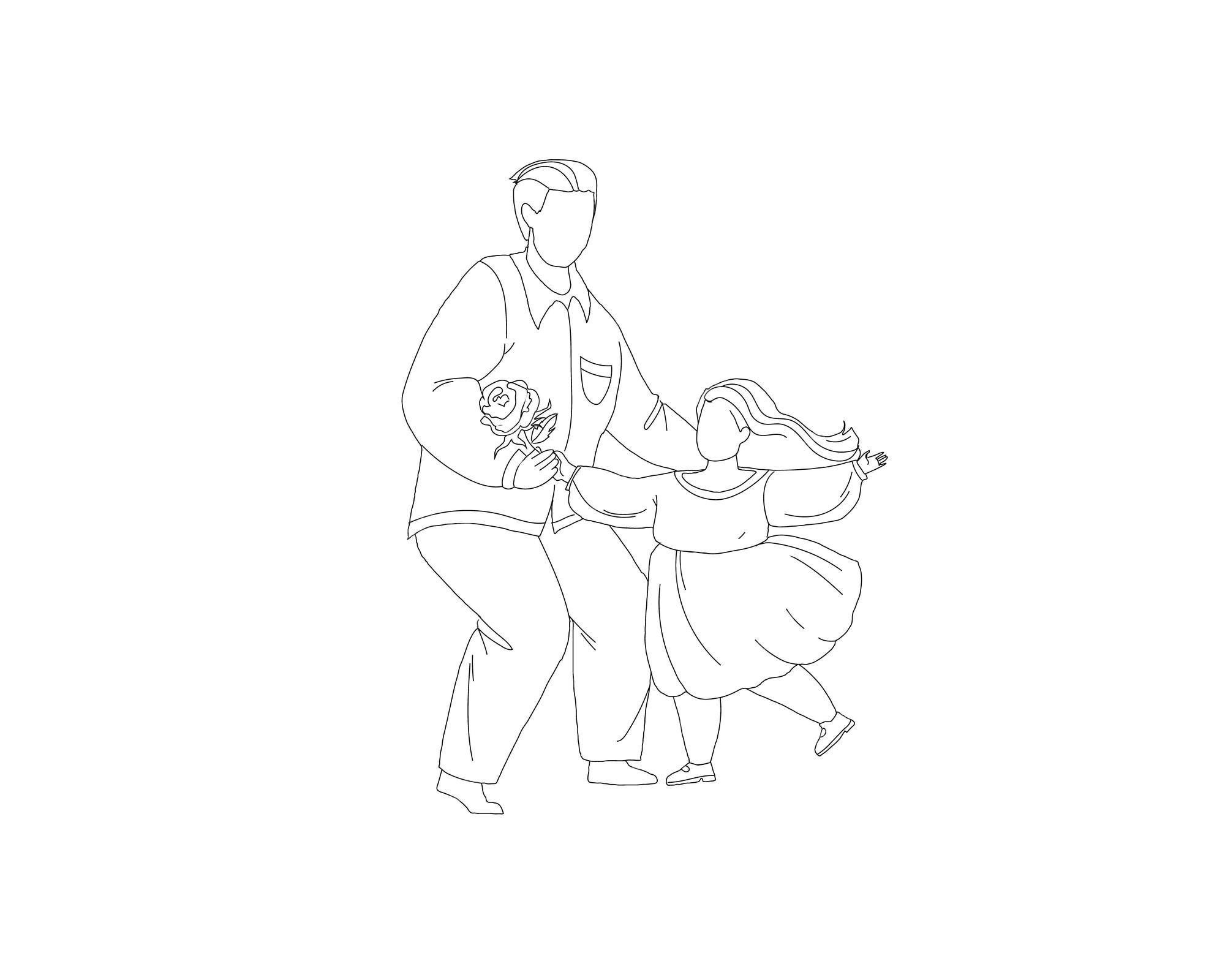 Premium Vector Dad Dancing With Daughter Line Vector Illustration