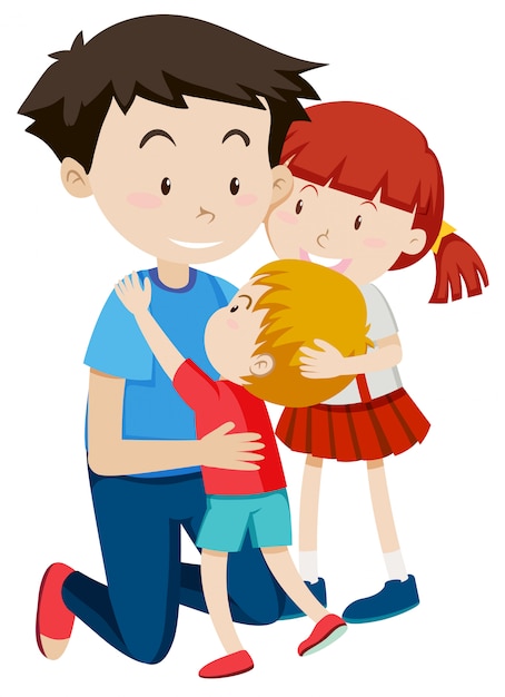 Free Vector | Dad hugging his children