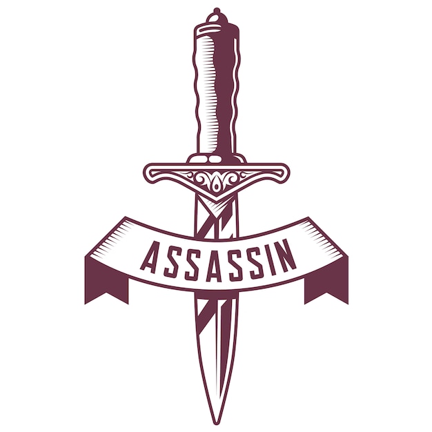 premium-vector-dagger-with-ribbon-and-word-assassin