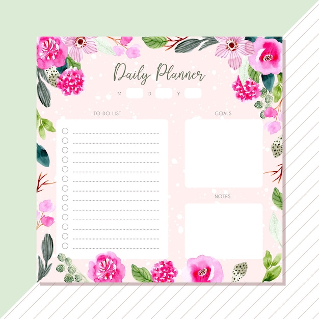 Premium Vector | Daily planner with pink green flower watercolor frame