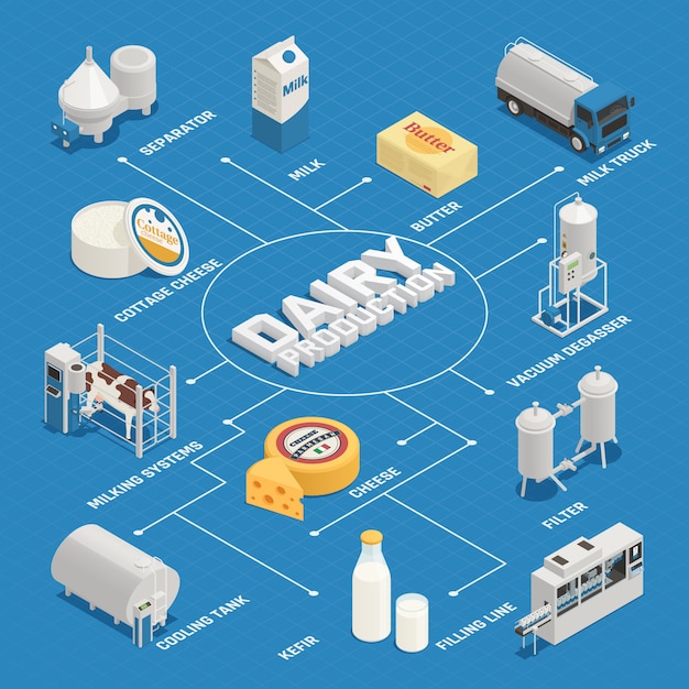 Dairy Industry Isometric Flowchart Vector Free Download